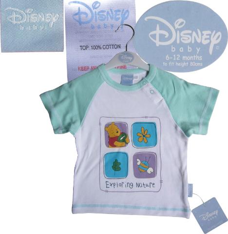 新款上市外貿(mào)原單Disney小童全棉短袖T恤小熊圖案 青綠與白色搭配