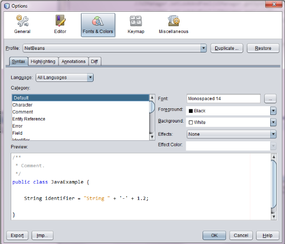 Netbeans Font Config