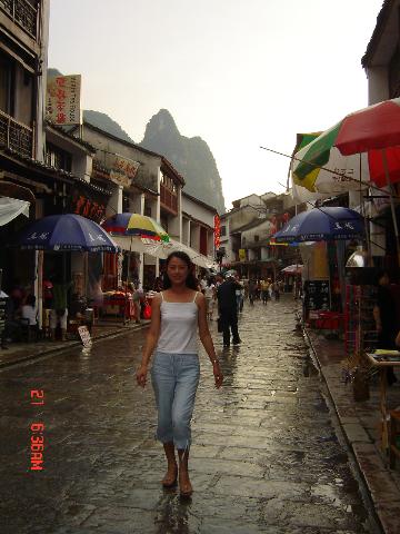 丁香姑娘，走過雨水浸濕的青石板。